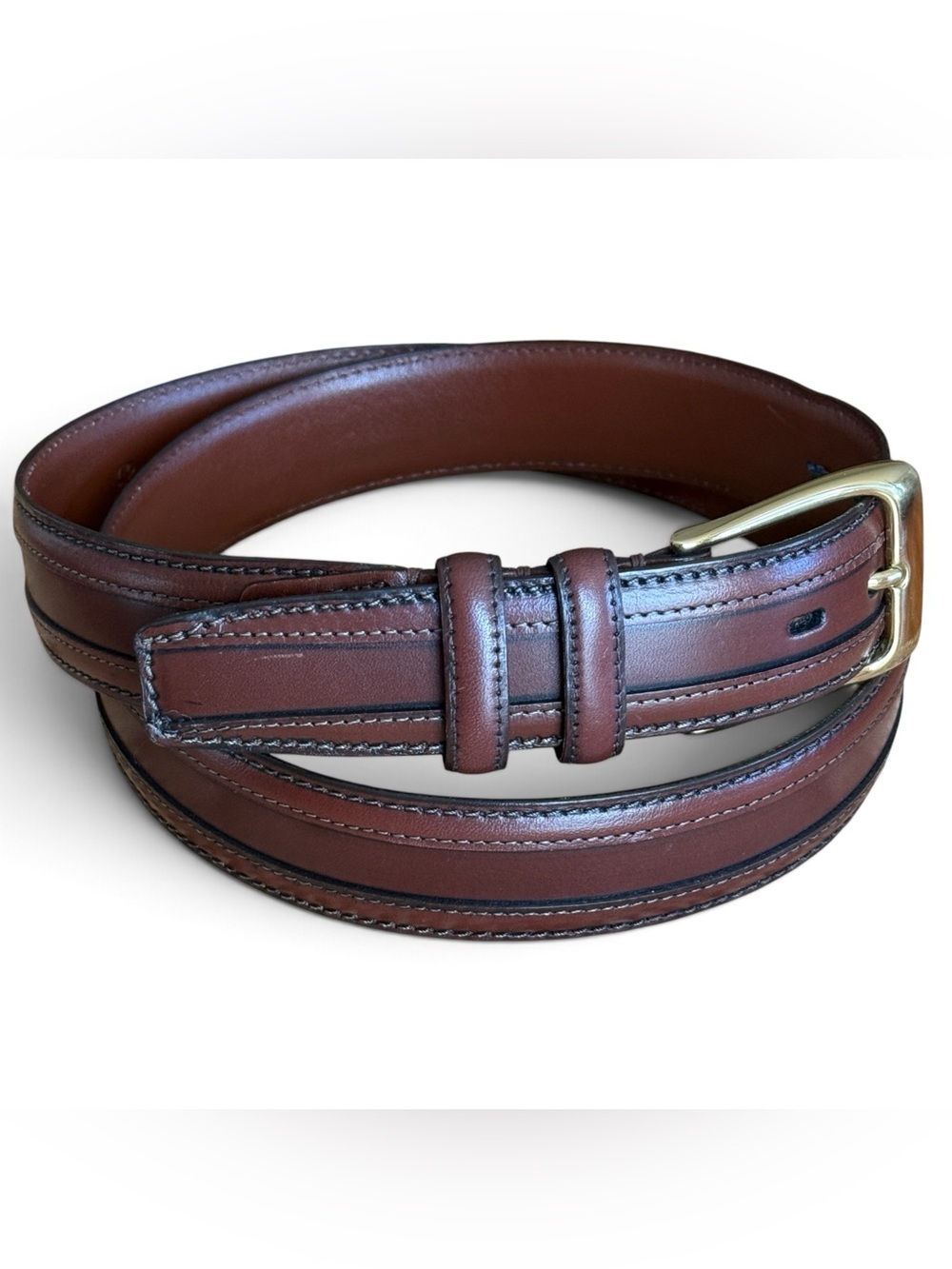 Torino Aniline Kipskin Shoulders Leather Stitched Dress Belt Dark Brown 42